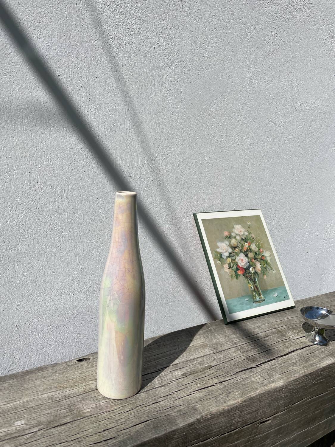 Iridescent white ceramic vase