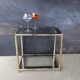 House lancel vintage. side table double trays, in gilded brass bamboo way. tbe