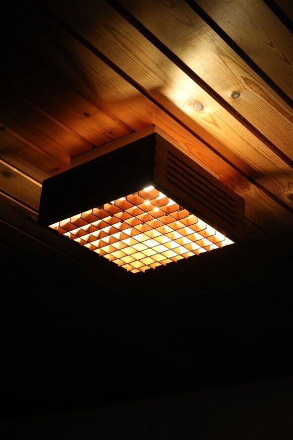 Rare pine wood ceiling flush light by Nordlux / 1970s / Danish Modern Design