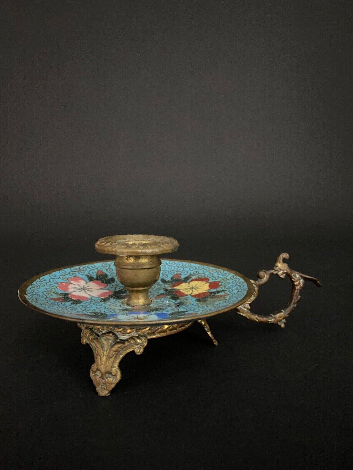 Napoleon III hand candle holder in cloisonné bronze, late 19th century