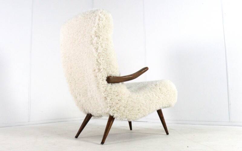 Fauteuil Cuddle designer mid-century moderne - pièce unique - tissu doodle