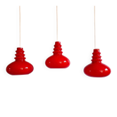 Trio of Space Age pendant lights in red opaline glass, Peill & Putzler, 1970