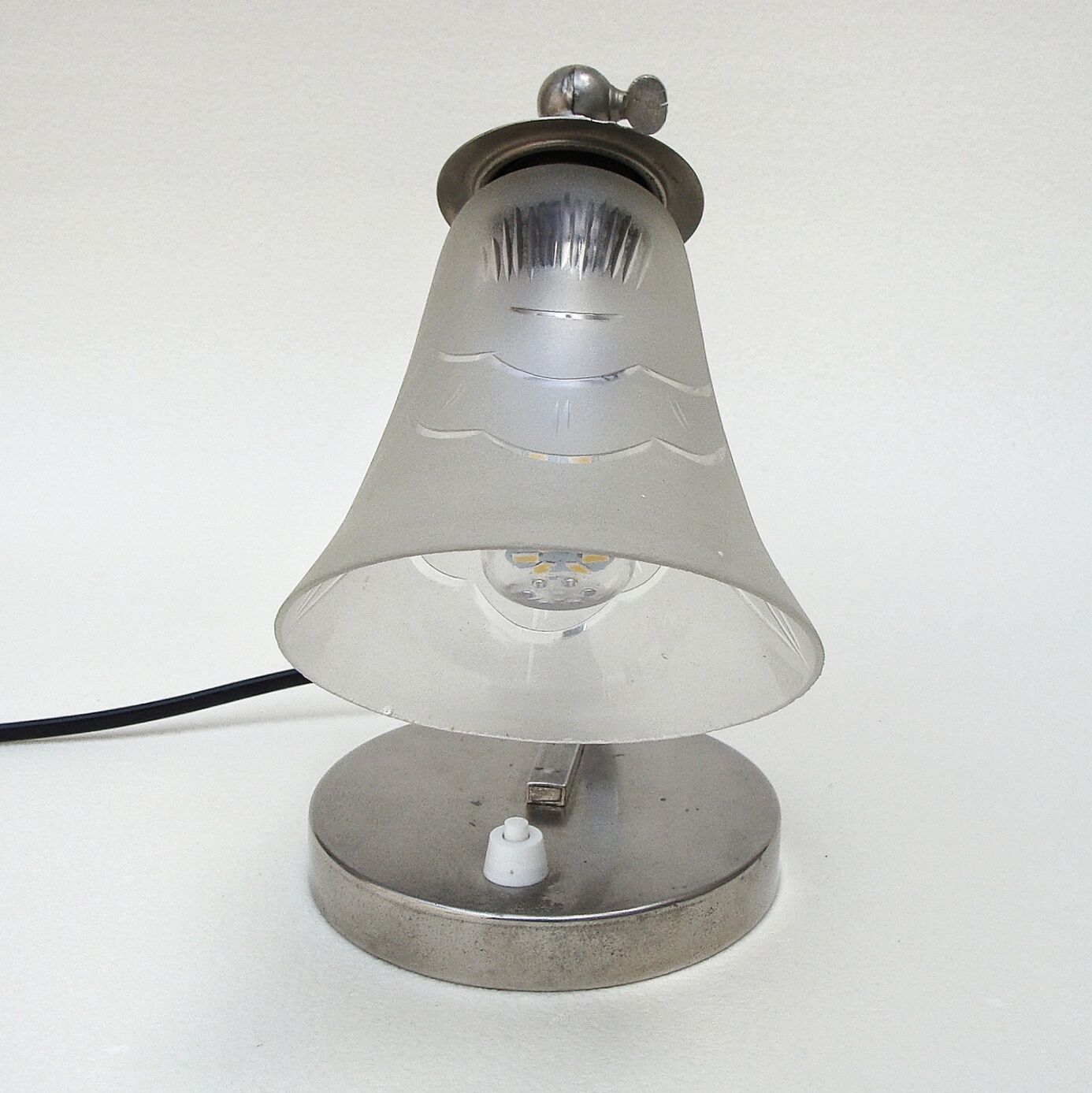 Art Deco metal lamp chrome and glass