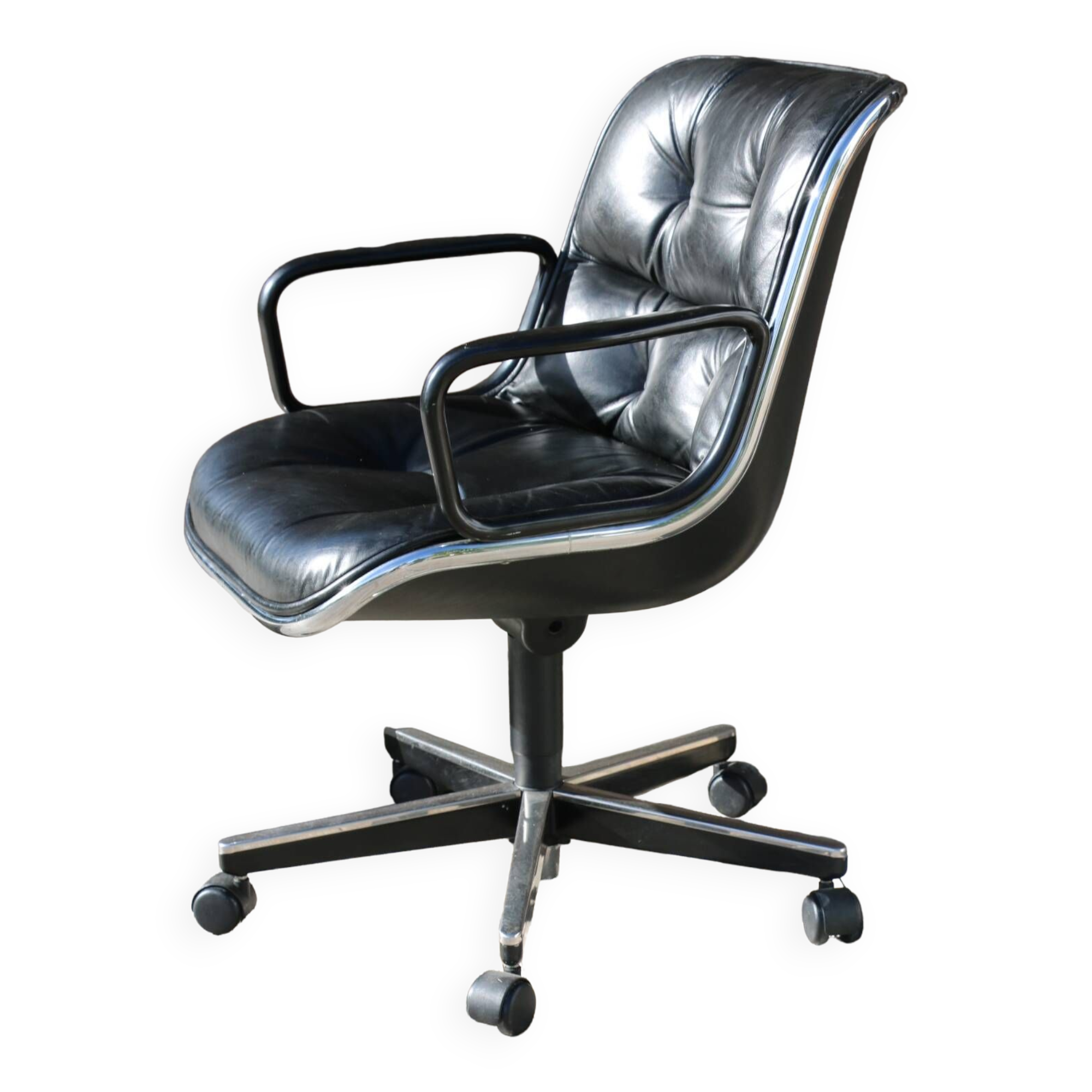 POLLOCK black leather reclining armchair with casters