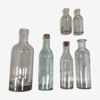 Lot of 6 old glass bottles