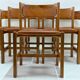 Set of 6 Maison Regain Chairs - Solid Elm and Fawn Leather - Circa 70