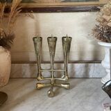 Vintage solid brass brutalist candle holder