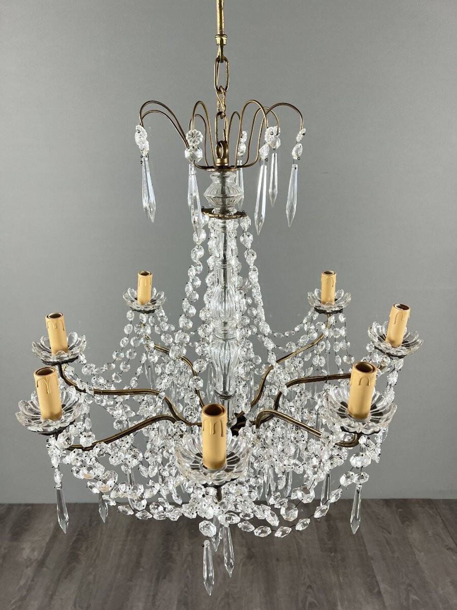 Crystal and bronze chandelier, 20th century