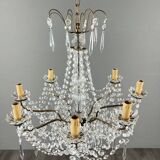 Lustre à pampilles en cristal et bronze, XXe siècle