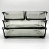Plateau en teck et ses 4 raviers en verre empilables • Danemark • 1960