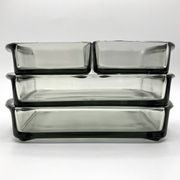 Teak tray and its 4 stackable glass dishes • Denmark • 1960