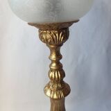 Antique gilded bronze lamp with engraved tulip medallion, 47 cm, interior decoration.
