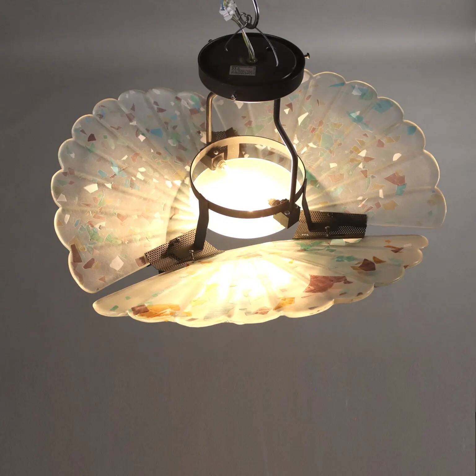 Plafonnier vintage en métal et verre, Italie, années 1990