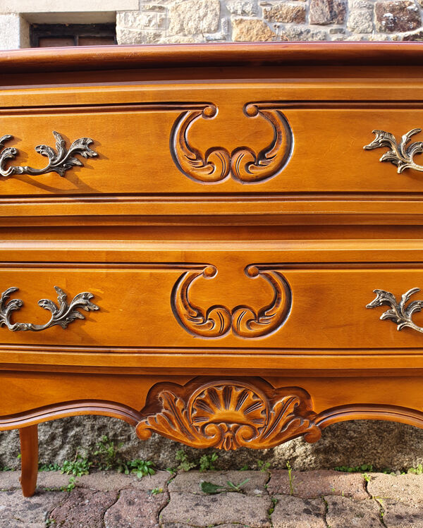 Commode sauteuse esprit Louis XV 2 tiroirs merisier, années 60