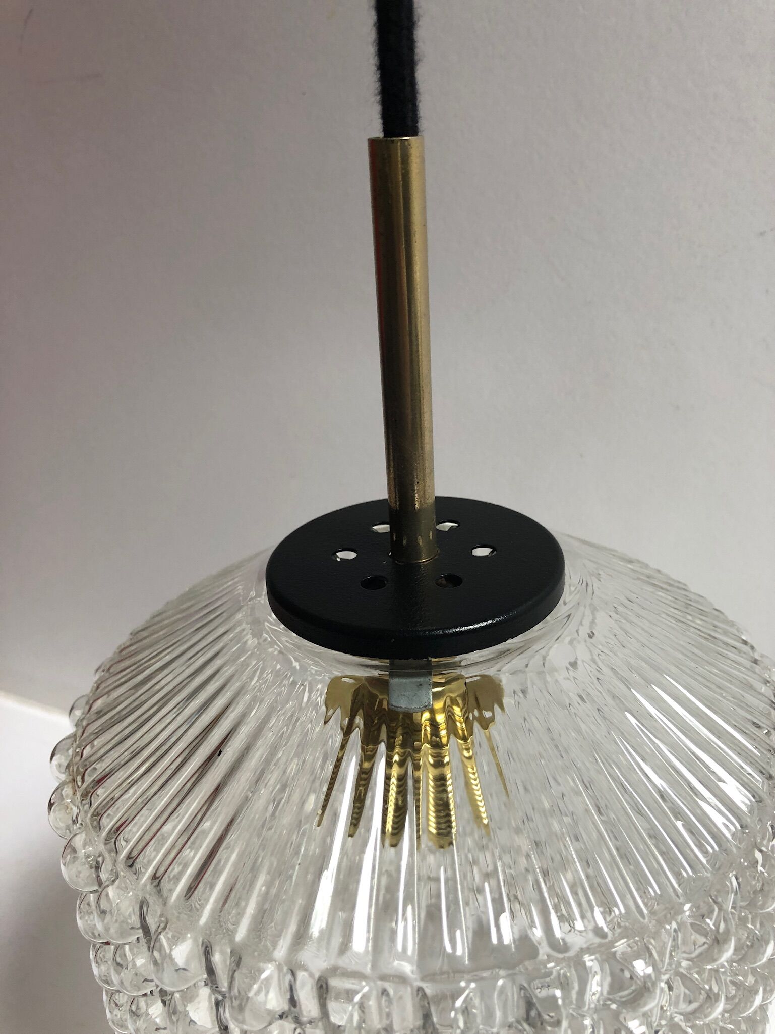 Glass and brass hanging lamp