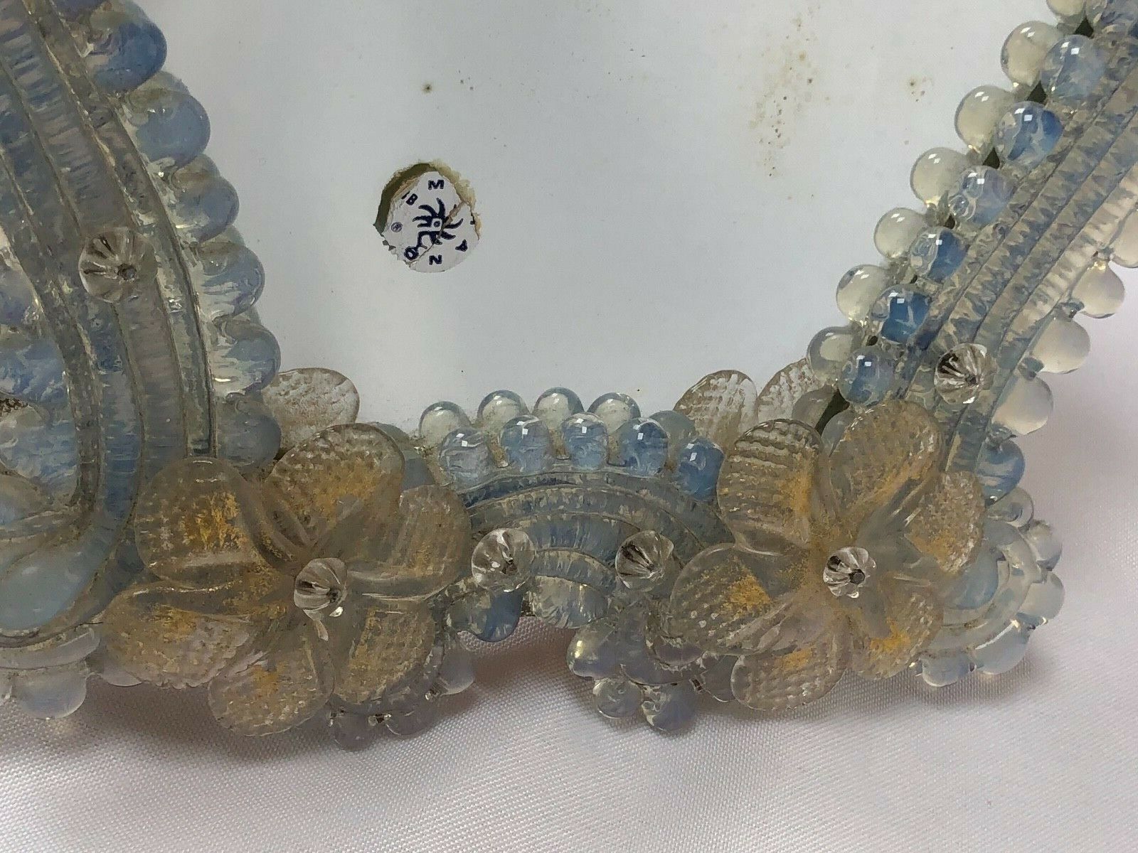 Miroir murano venice 1900 structure bois opalescent stylisées 22x24cm