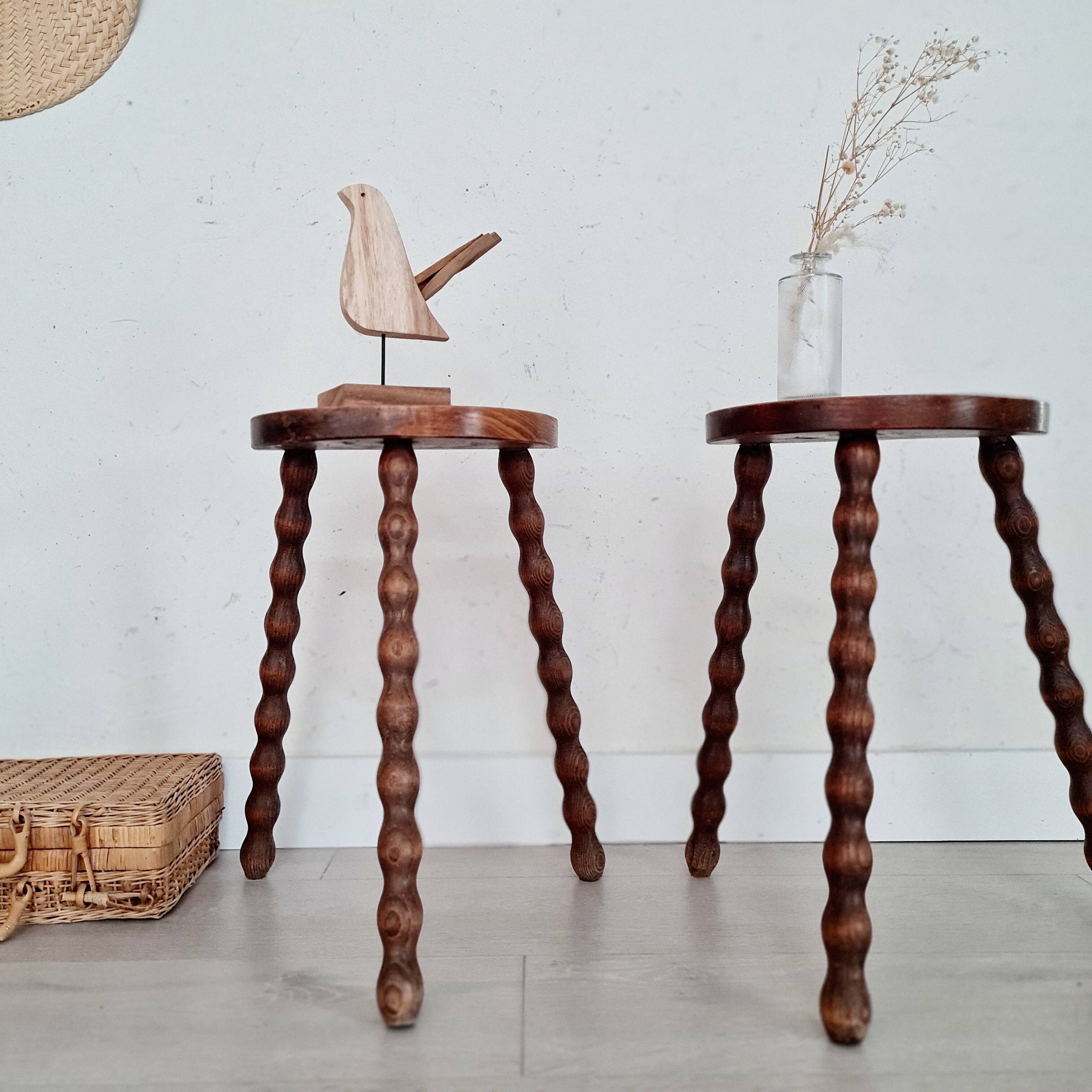 Pair of old wooden tripod stools