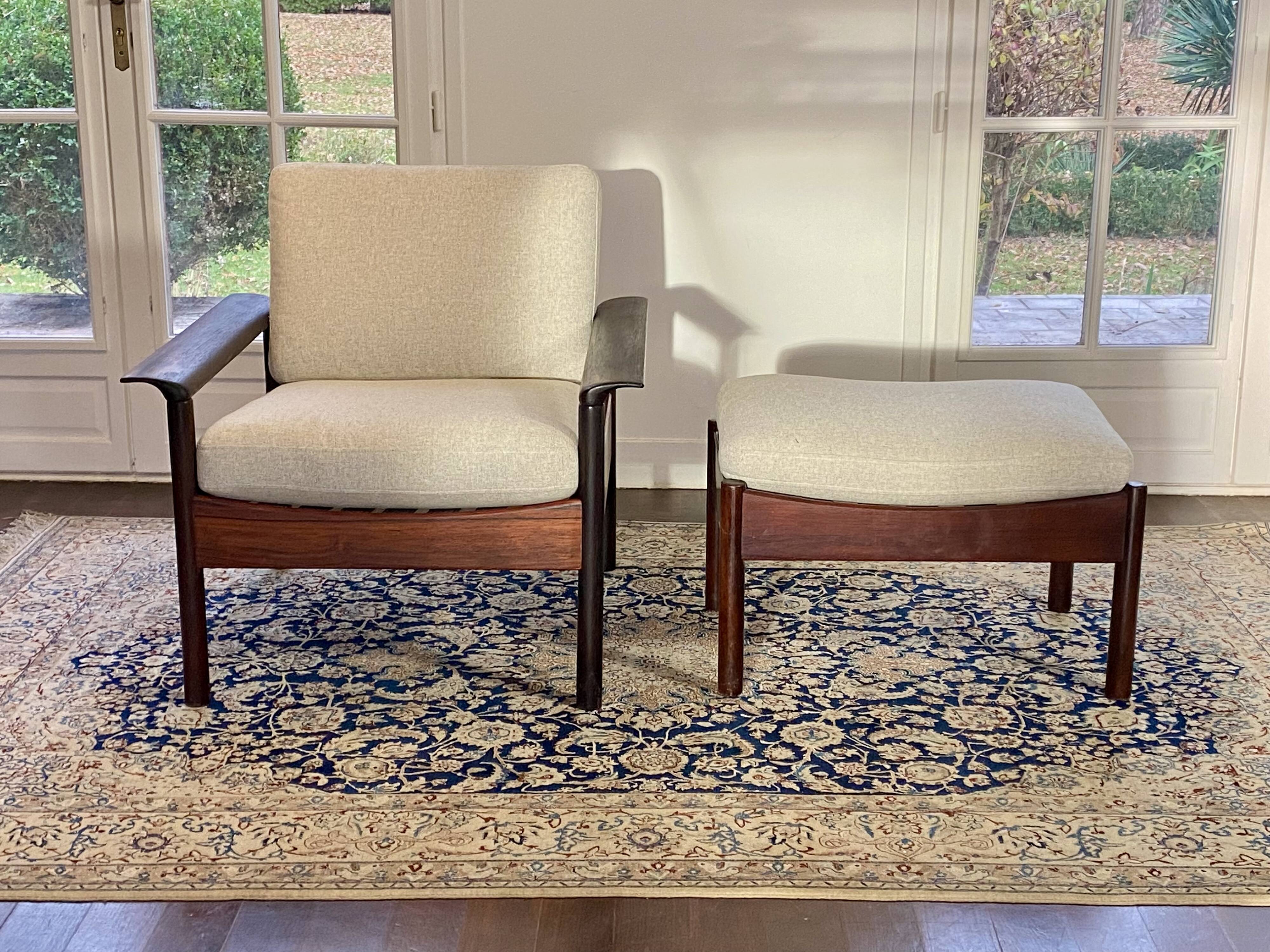 Fauteuil & Ottoman Hans Olsen – Vatne Møbler Danemark, 1960 Palissandre