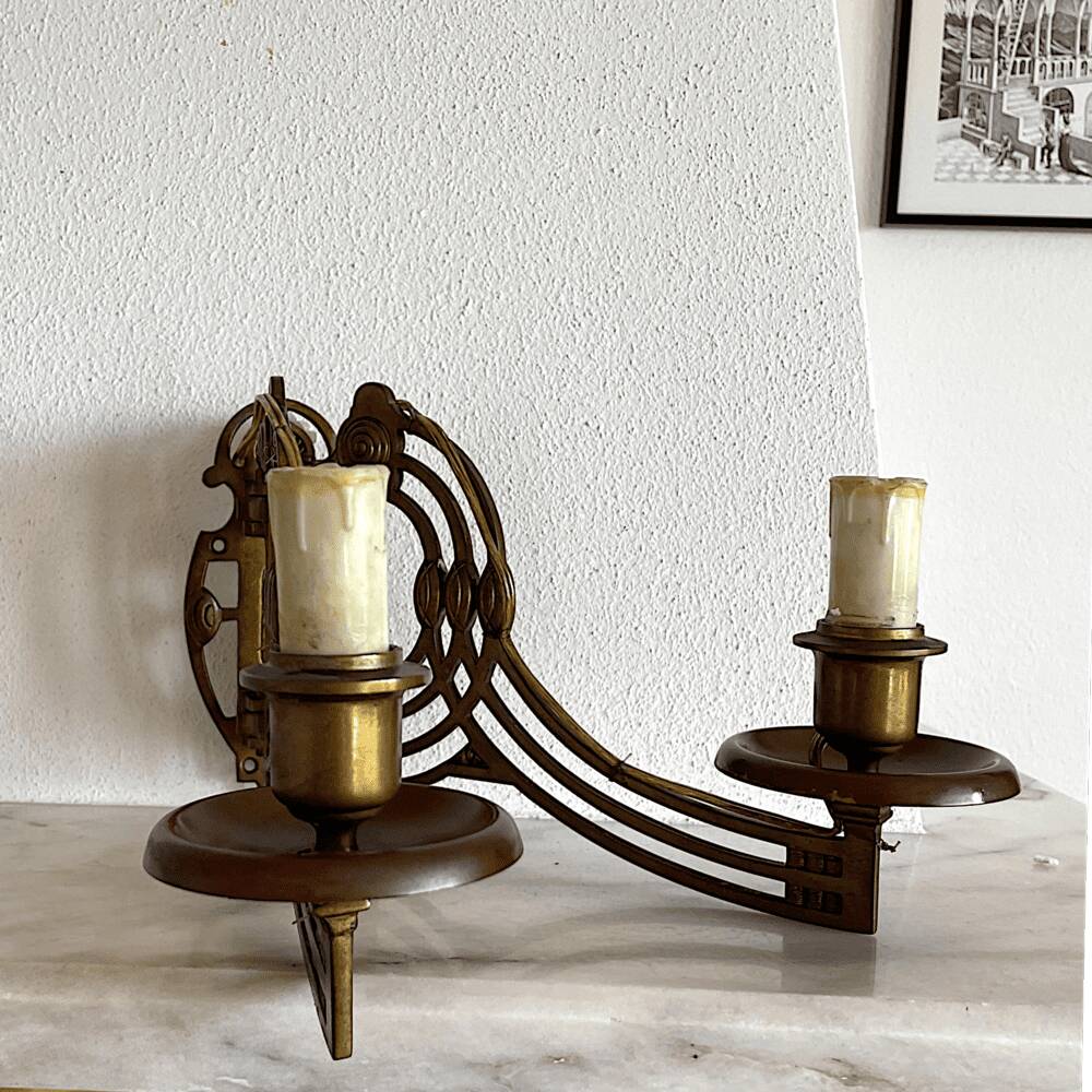 Art Nouveau style brass double piano wall lamp