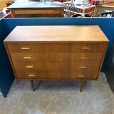Commode moderniste 4 tiroirs  et poignées laiton. 1960