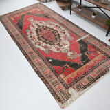 4x10 red & beige wool vintage rug 140x301cm