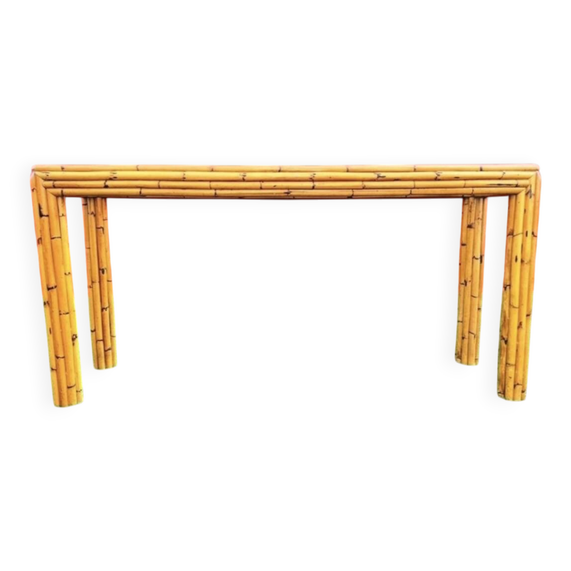 Vintage bamboo Coastal - Tropical console with a glass top from the 1960s.