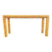 Console vintage en bambou Coastal - Tropical avec plateau en verre des années 60