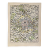 Lithograph map of Paris and its suburbs - 1900
