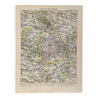 Lithograph map of Paris and its suburbs - 1900