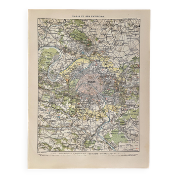 Lithograph map of Paris and its suburbs - 1900