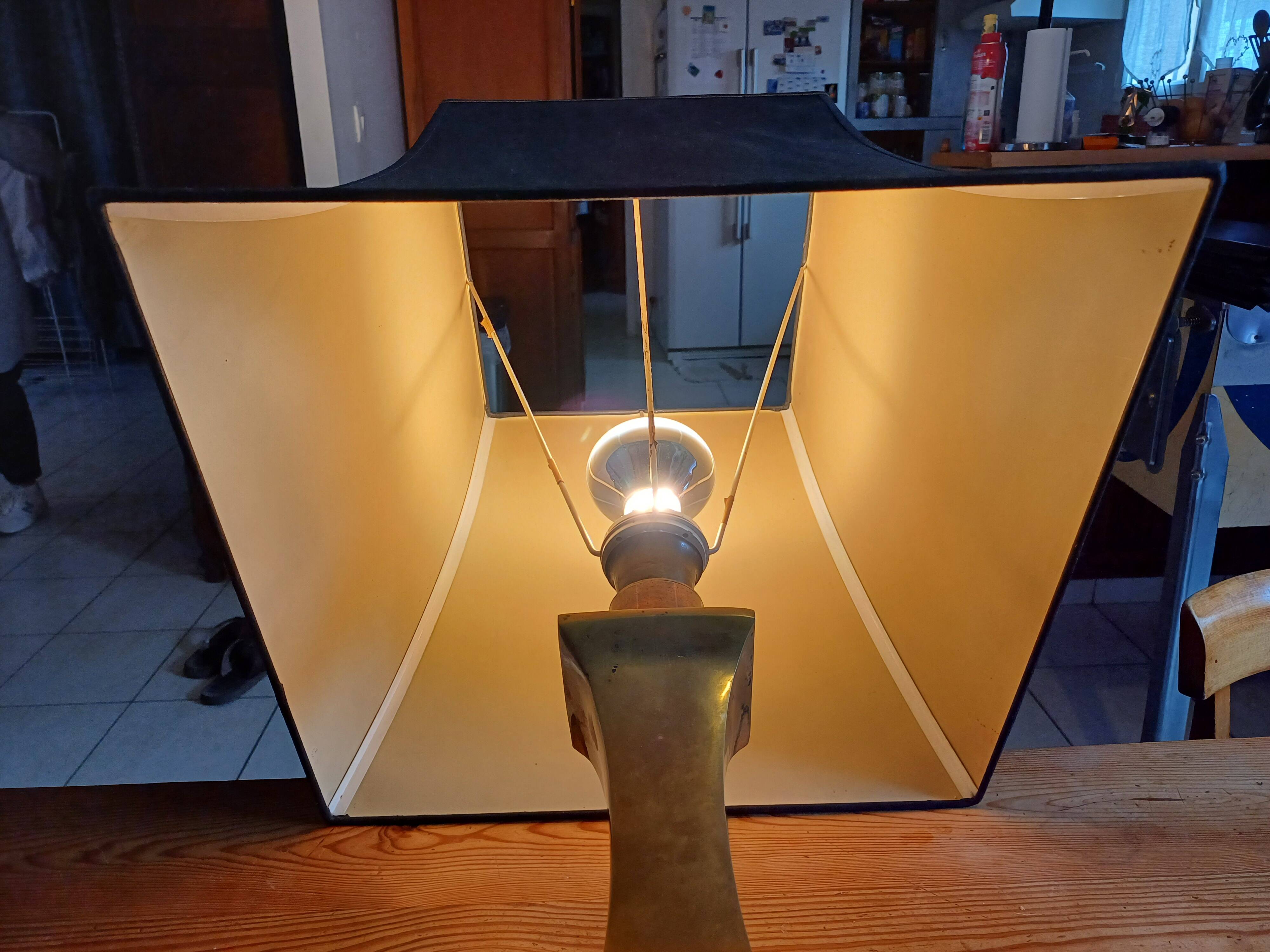 Bronze lamp and dark brown fabric shade