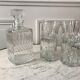 Set of a decanter and 4 vintage whiskey glasses 70s