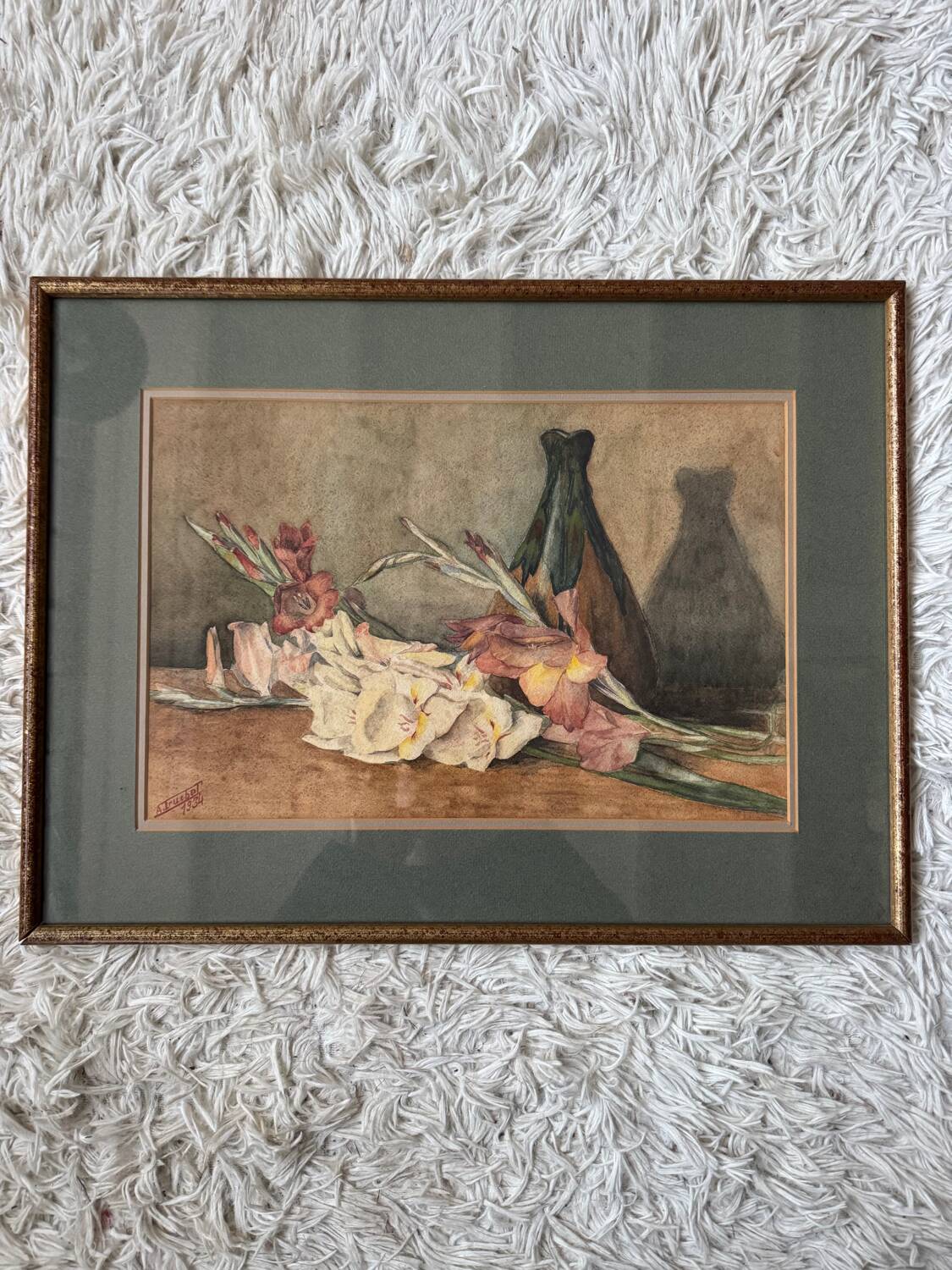 Aquarelle nature morte florale ancienne