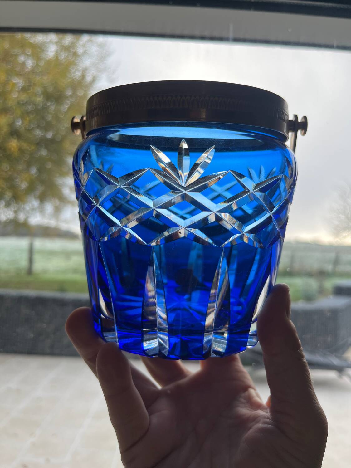 Antique cobalt blue crystal biscuit jar/candy box