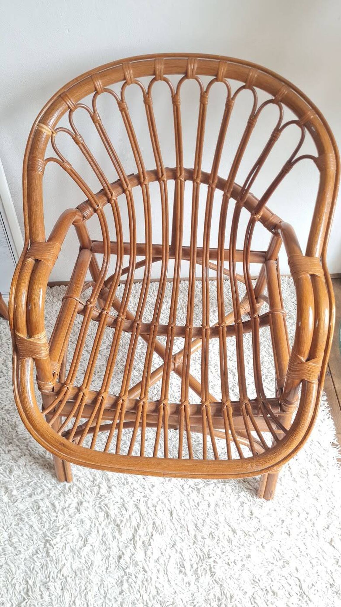 Paire de fauteuils en rotin vintage circa années 70