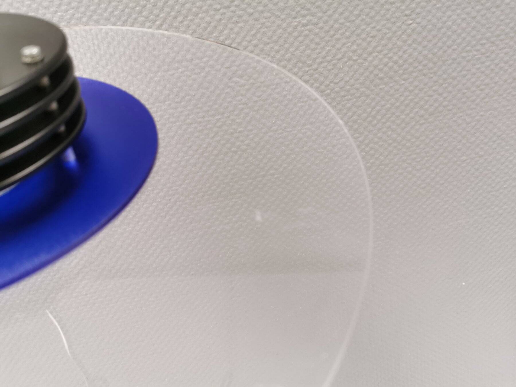 Danish space-age hanging lamp in transparent and blue plexi with black metal 1980s