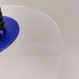 Lampe à suspension danoise de style spatial en plexi transparent et bleu avec métal noir des années 1980