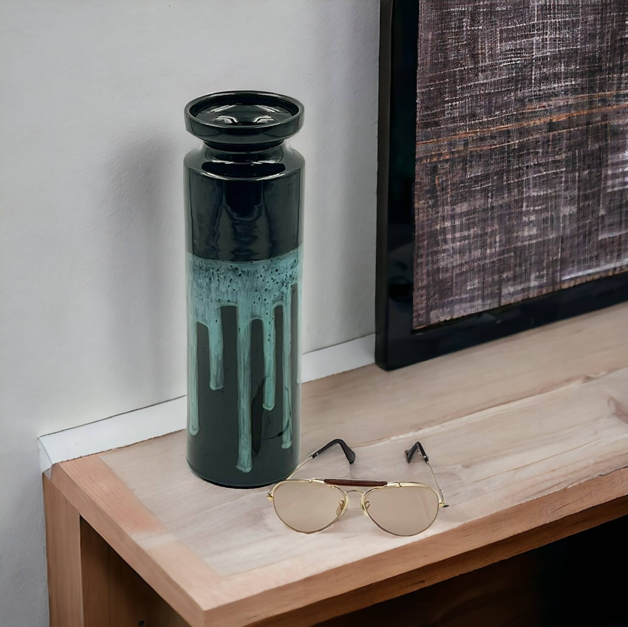 Vintage 60s Ceramic Italian Handmade Vase – Caruso Design Politi Recanati - Black Base with Turquois