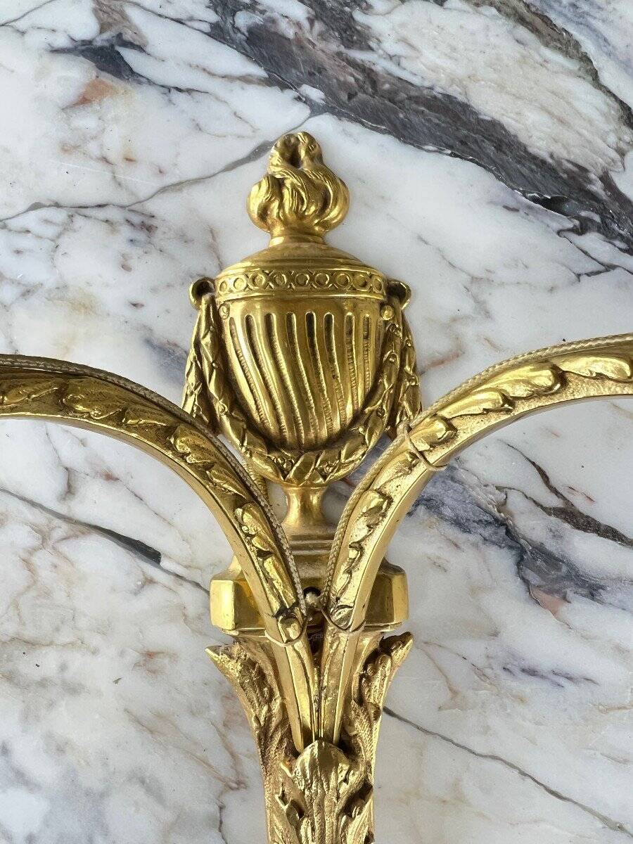 Pair of Gilt Bronze Wall Lights, Maison Baguès, Louis XVI Style, 20th Century