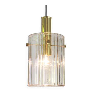 Large lantern-shaped pendant light with cylindrical glass shade by Limburg, Germany, 1960s.