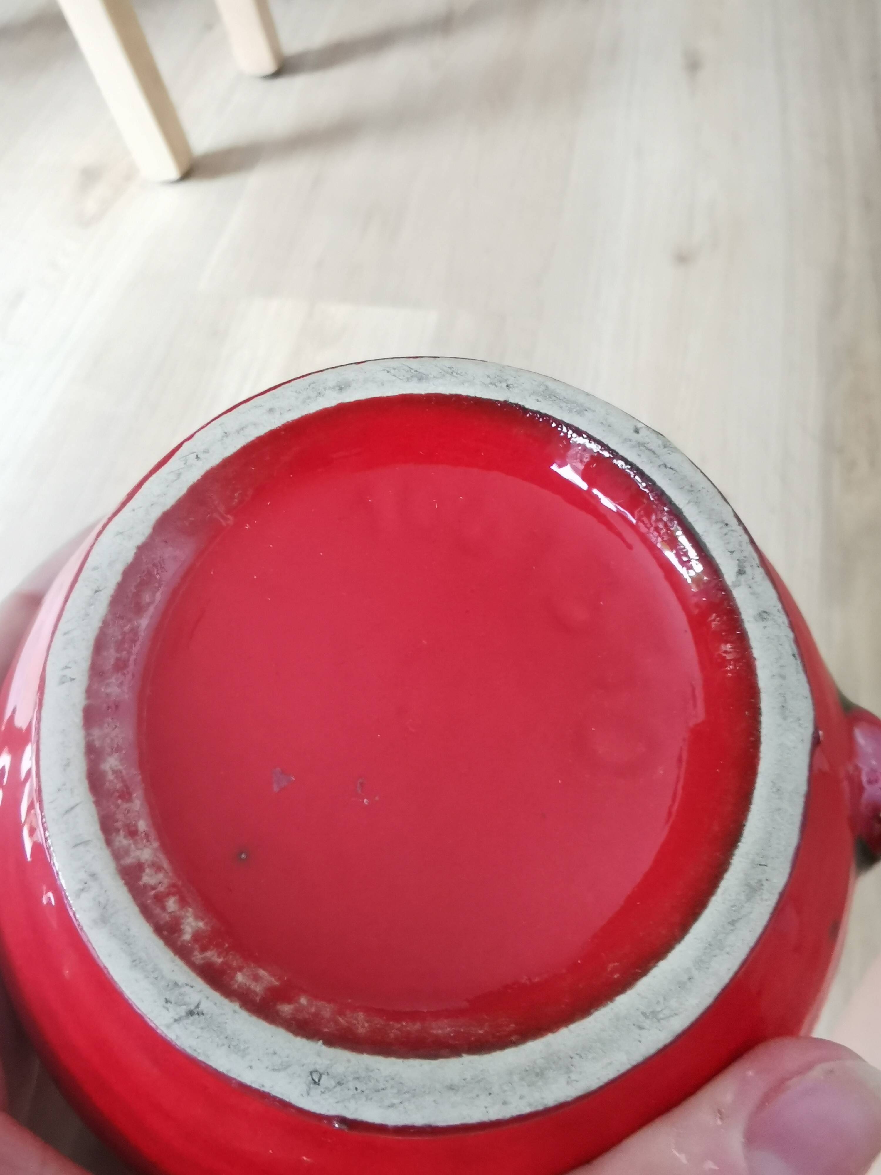 Fat Lava Pitcher Vase: Red Black Green Glaze, West German Pottery