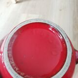 Fat Lava Pitcher Vase: Red Black Green Glaze, West German Pottery