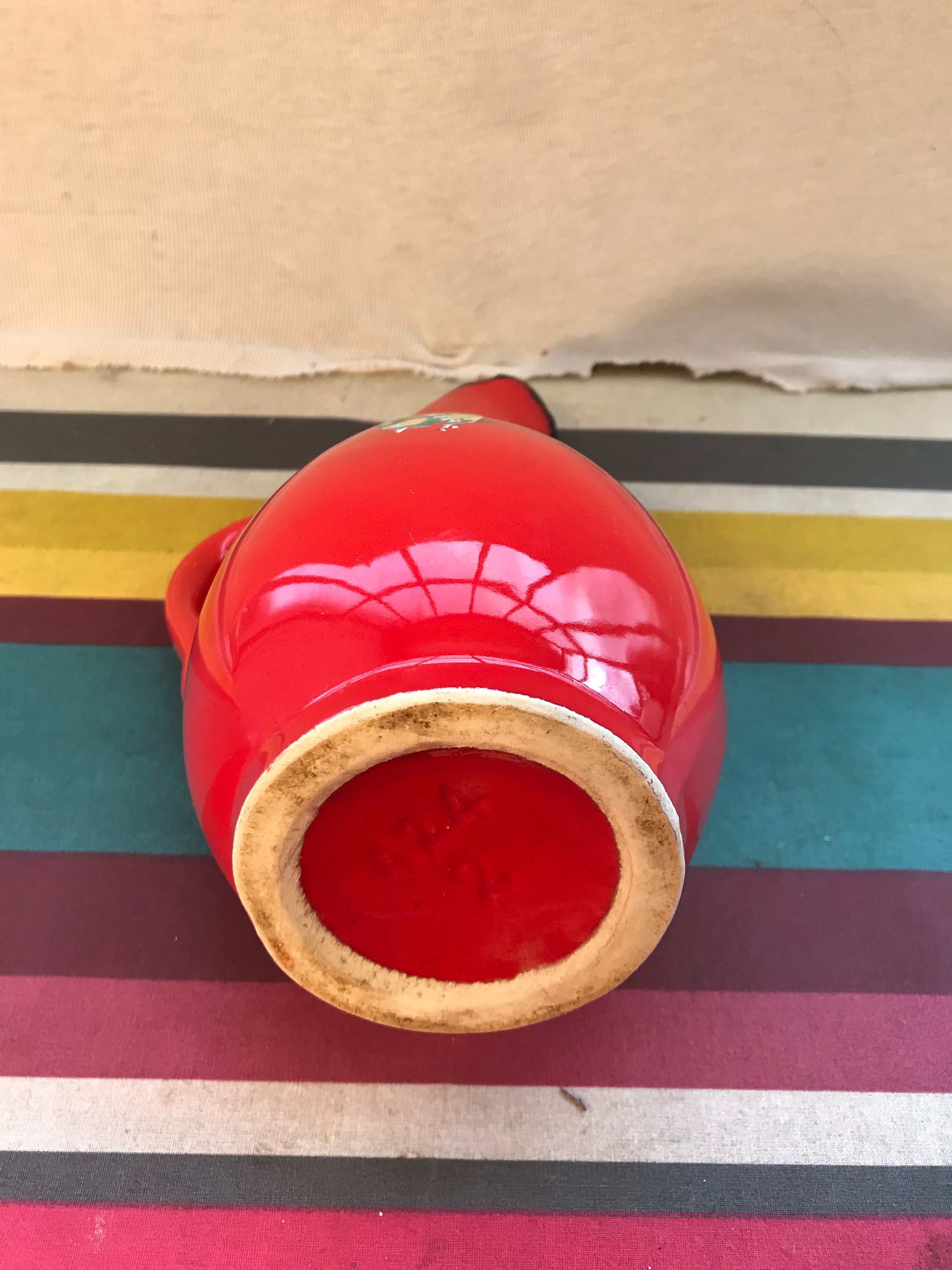 Former red ceramics pitcher - anse cuisine 70s vintage