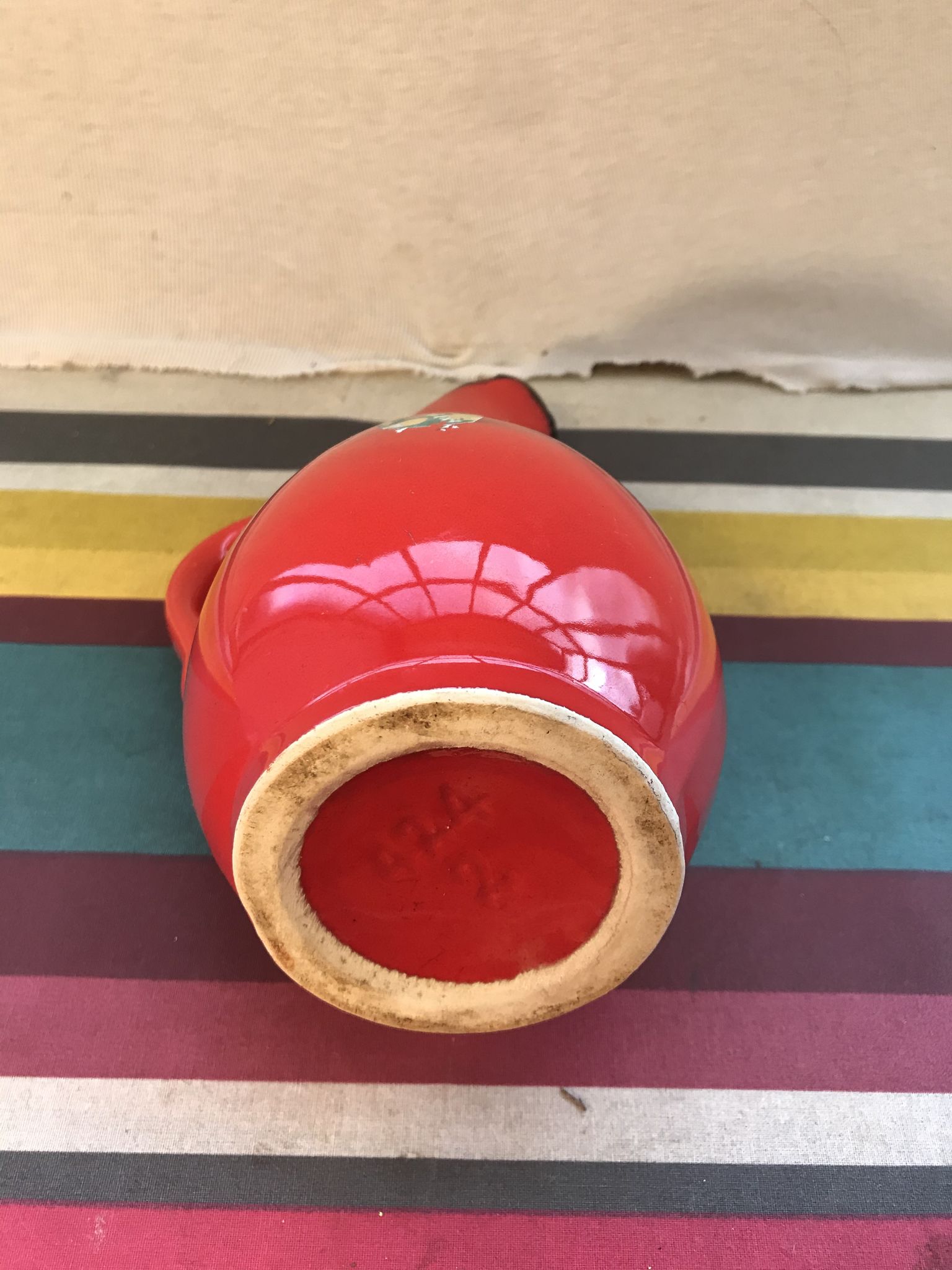Former red ceramics pitcher - anse cuisine 70s vintage