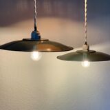 Duo of hanging lamp bistro sheet enamelled sheet metal