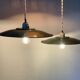 Duo of hanging lamp bistro sheet enamelled sheet metal