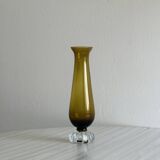 Vase soliflore en verre jaune ambré translucide, pied en forme fleur stylisée