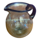 Antique Blown Bubble Glass Pitcher Transparent & Cobalt Blue 2L Vintage