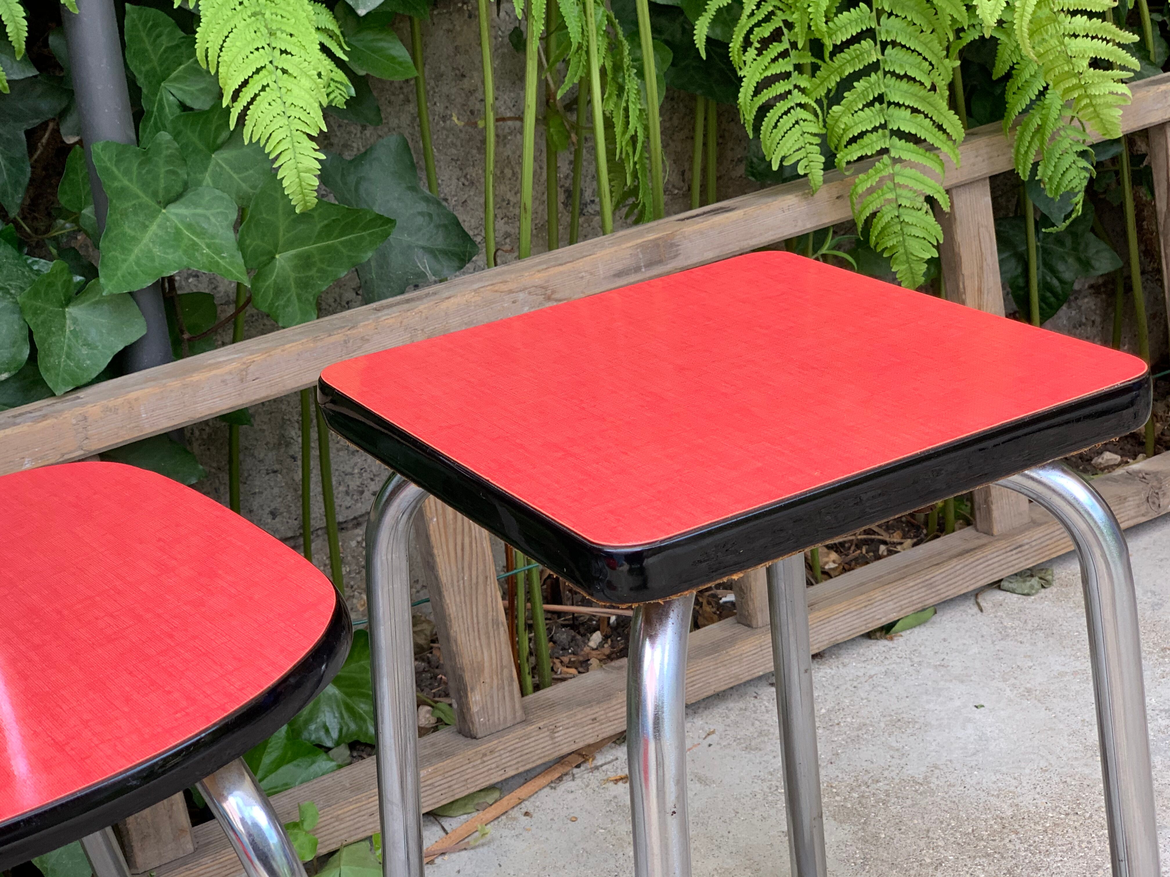 Red Formica chair and stool