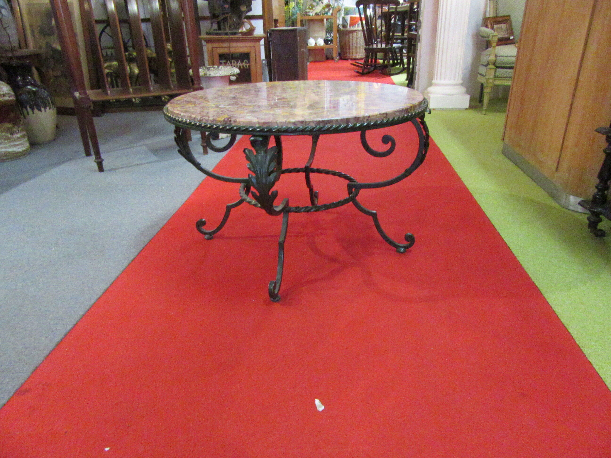 Low wrought iron 1950 marble top side table